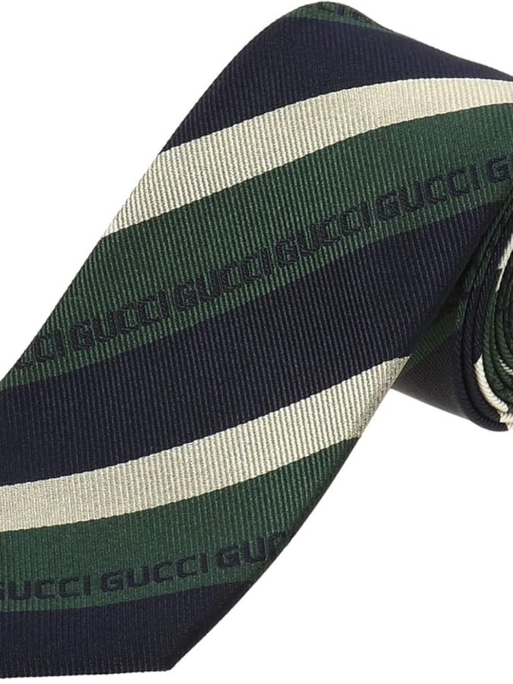 Gucci Green, Navy & Ivory Diagonal Striped Silk Tie